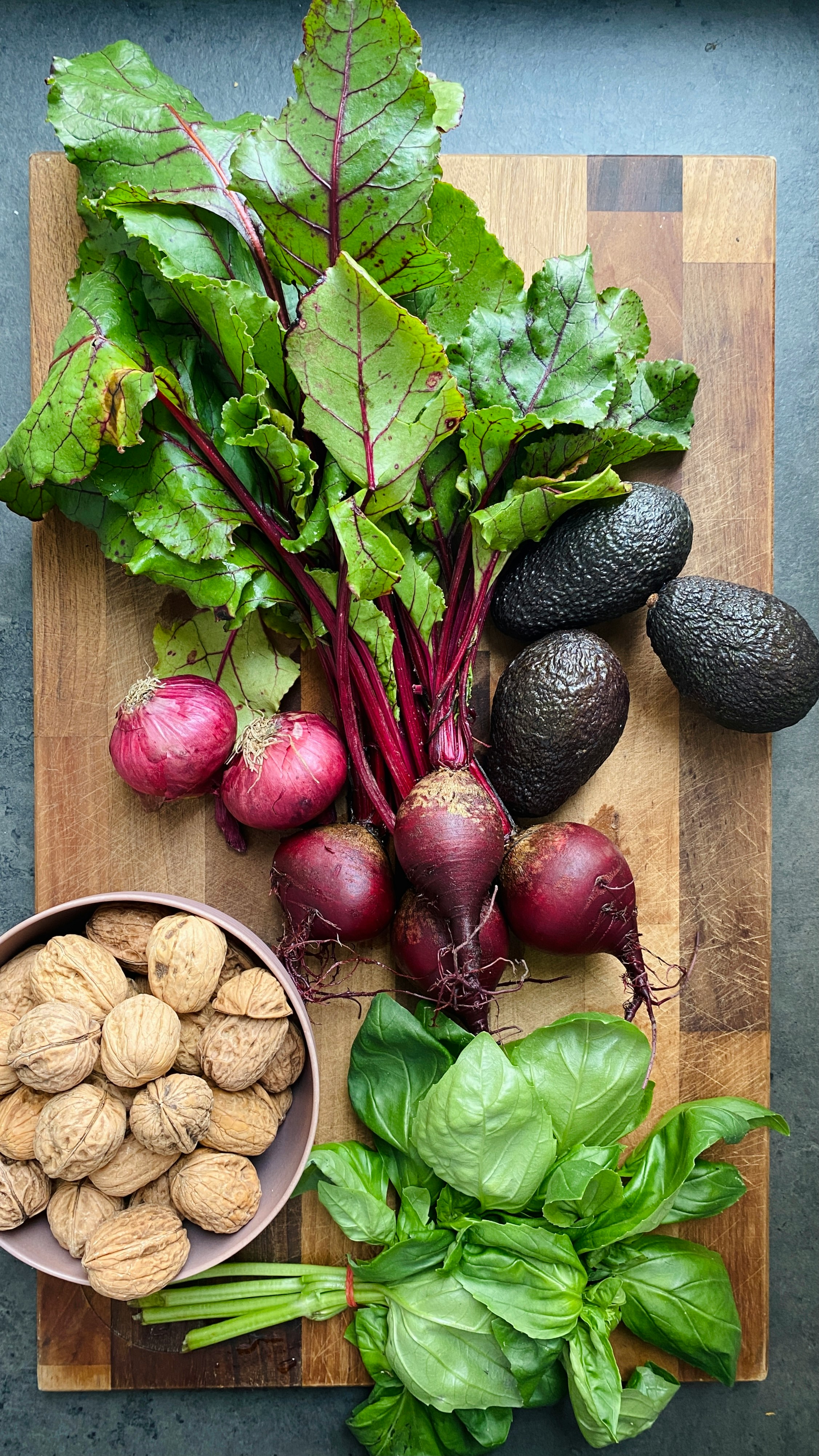 red onion and black round fruit